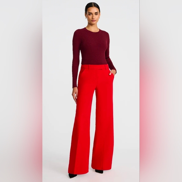 Express Editor Signature Stretch Mid Rise Wide Leg Pant Red 14S NWT - Picture 2 of 6